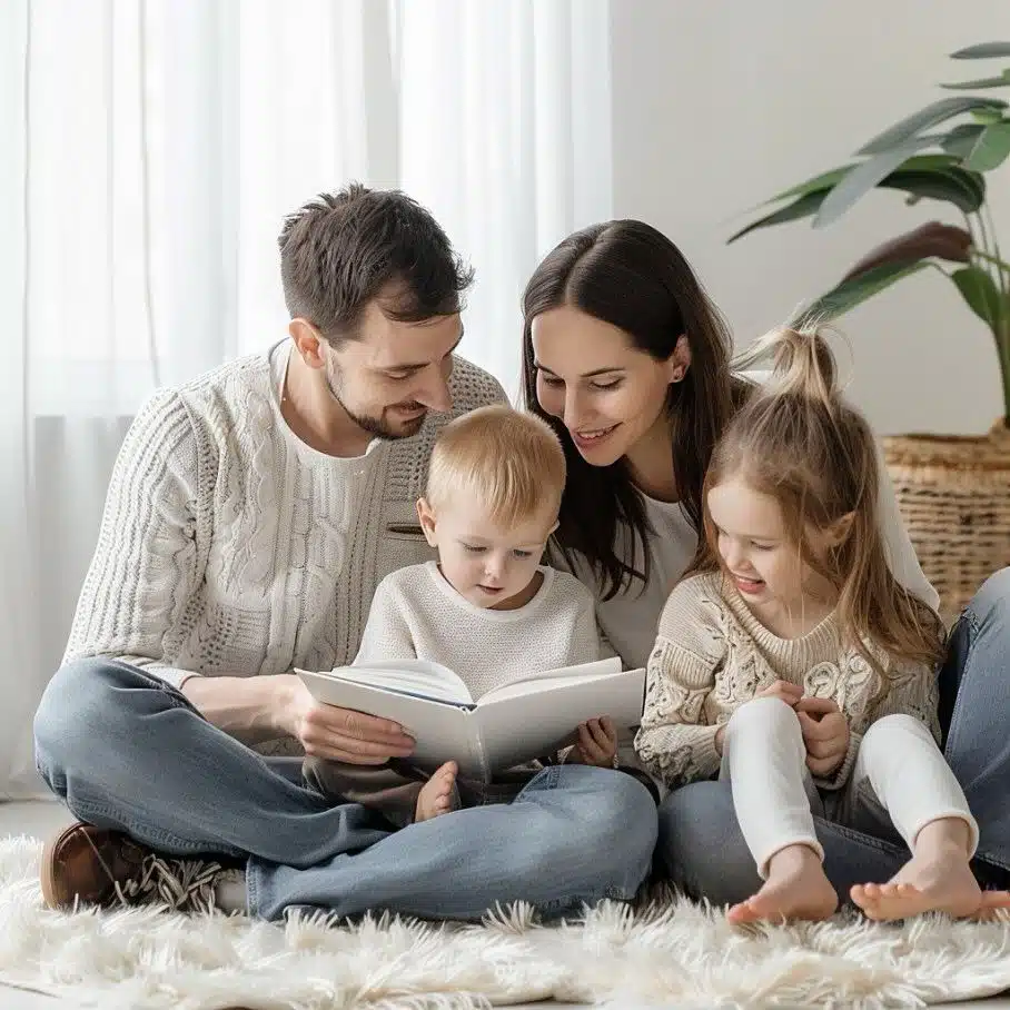 Padres e hijos leyendo juntos en Bilbao para reforzar el vínculo y las relaciones familiares